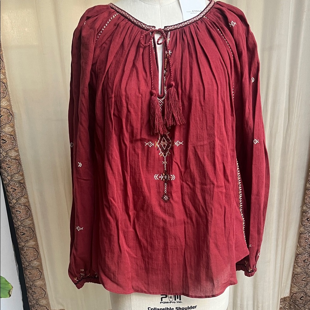 Elegant Burgundy Embroidered Blouse- Rust